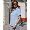 imagesiliteelon Womens Button Down Shirts Slim fit Short Sleeve Stretch Dress Shirts WrinkleFree Solid Work BlouseLight Blue