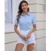 imagesiliteelon Womens Button Down Shirts Slim fit Short Sleeve Stretch Dress Shirts WrinkleFree Solid Work BlouseLight Blue