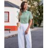 imagesiliteelon Womens Button Down Shirts Slim fit Short Sleeve Stretch Dress Shirts WrinkleFree Solid Work BlouseLight Green