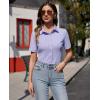 imagesiliteelon Womens Button Down Shirts Slim fit Short Sleeve Stretch Dress Shirts WrinkleFree Solid Work BlouseLight Purple