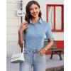 imagesiliteelon Womens Button Down Shirts Slim fit Short Sleeve Stretch Dress Shirts WrinkleFree Solid Work BlouseMist Blue