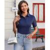 imagesiliteelon Womens Button Down Shirts Slim fit Short Sleeve Stretch Dress Shirts WrinkleFree Solid Work BlouseNavy Blue