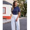 imagesiliteelon Womens Button Down Shirts Slim fit Short Sleeve Stretch Dress Shirts WrinkleFree Solid Work BlouseNavy Blue