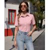 imagesiliteelon Womens Button Down Shirts Slim fit Short Sleeve Stretch Dress Shirts WrinkleFree Solid Work BlousePink