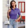 imagesiliteelon Womens Button Down Shirts Slim fit Short Sleeve Stretch Dress Shirts WrinkleFree Solid Work BlousePurple