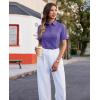 imagesiliteelon Womens Button Down Shirts Slim fit Short Sleeve Stretch Dress Shirts WrinkleFree Solid Work BlousePurple