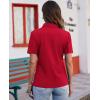 imagesiliteelon Womens Button Down Shirts Slim fit Short Sleeve Stretch Dress Shirts WrinkleFree Solid Work BlouseRed
