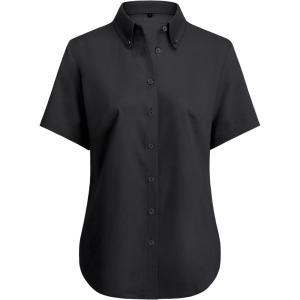 imagesiliteelon Button Down Shirts Women Oxford Shirts Short Sleeve Cotton Wrinkle Free Dress Shirts Work Office BlouseBlack