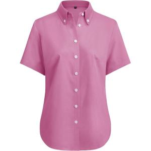 imagesiliteelon Button Down Shirts Women Oxford Shirts Short Sleeve Cotton Wrinkle Free Dress Shirts Work Office BlouseDusty Pink