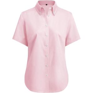 imagesiliteelon Button Down Shirts Women Oxford Shirts Short Sleeve Cotton Wrinkle Free Dress Shirts Work Office BlouseLight Pink
