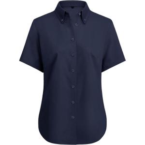 imagesiliteelon Button Down Shirts Women Oxford Shirts Short Sleeve Cotton Wrinkle Free Dress Shirts Work Office BlouseNavy Blue