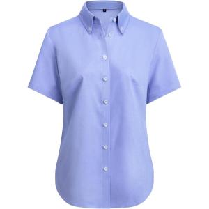 imagesiliteelon Button Down Shirts Women Oxford Shirts Short Sleeve Cotton Wrinkle Free Dress Shirts Work Office BlousePurplish Blue