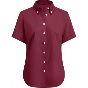 imagesiliteelon Button Down Shirts Women Oxford Shirts Short Sleeve Cotton Wrinkle Free Dress Shirts Work Office BlouseWine Red