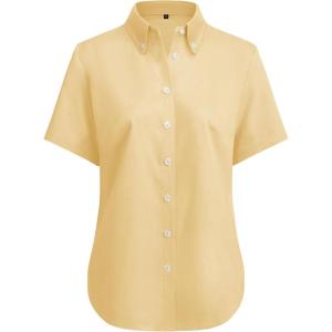 imagesiliteelon Button Down Shirts Women Oxford Shirts Short Sleeve Cotton Wrinkle Free Dress Shirts Work Office BlouseYellow