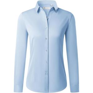 imagesiliteelon Button Down Shirts for Women Long Sleeve Dress Shirts Wrinkle Free Collared Work Office Solid Blouses TopsBaby Blue