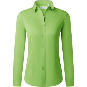 imagesiliteelon Button Down Shirts for Women Long Sleeve Dress Shirts Wrinkle Free Collared Work Office Solid Blouses TopsBaby Green