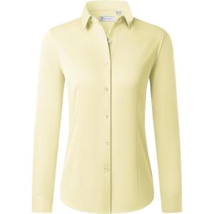 imagesiliteelon Button Down Shirts for Women Long Sleeve Dress Shirts Wrinkle Free Collared Work Office Solid Blouses TopsCream