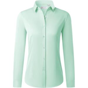 imagesiliteelon Button Down Shirts for Women Long Sleeve Dress Shirts Wrinkle Free Collared Work Office Solid Blouses TopsLight Green