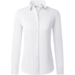 imagesiliteelon Button Down Shirts for Women Long Sleeve Dress Shirts Wrinkle Free Collared Work Office Solid Blouses TopsWhite