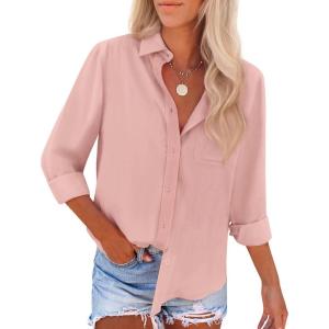 imagesiliteelon Button Down Shirts for Women Wrinkle Free Long Sleeve Shirts Dress Shirts Work Office Blouse Tops with PocketDark Pink