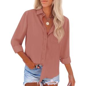 imagesiliteelon Button Down Shirts for Women Wrinkle Free Long Sleeve Shirts Dress Shirts Work Office Blouse Tops with PocketDusty Rose