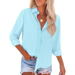 imagesiliteelon Button Down Shirts for Women Wrinkle Free Long Sleeve Shirts Dress Shirts Work Office Blouse Tops with PocketMint Green