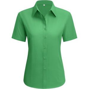 imagesiliteelon Dress Shirts for Women Short Sleeve Cotton Button Down Shirt Basic Button Up Shirt Collared Shirts Work ShirtMint Green