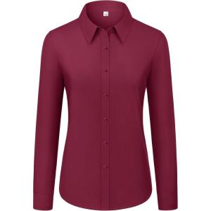 imagesiliteelon Womens Button Down Shirts Dress Shirts Long Sleeve Cotton Work Office Shirt Wrinkle Free Regular Fit Blouse TopBurgundy