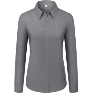 imagesiliteelon Womens Button Down Shirts Dress Shirts Long Sleeve Cotton Work Office Shirt Wrinkle Free Regular Fit Blouse TopDark Gray