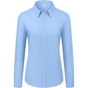 imagesiliteelon Womens Button Down Shirts Dress Shirts Long Sleeve Cotton Work Office Shirt Wrinkle Free Regular Fit Blouse TopLight Blue