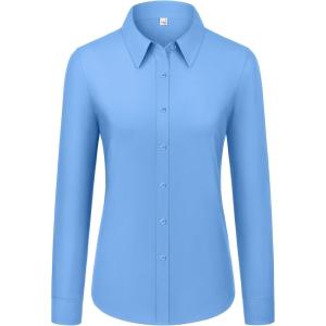 imagesiliteelon Womens Button Down Shirts Dress Shirts Long Sleeve Cotton Work Office Shirt Wrinkle Free Regular Fit Blouse TopSky Blue