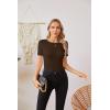 imageVICHYIE Fall Clothes Womens Crewneck Ribbed Long Sleeve Shirts Slim Fitted Tee Casual Basic Tshirt TopShortcoffee
