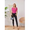 imageVICHYIE Fall Clothes Womens Crewneck Ribbed Long Sleeve Shirts Slim Fitted Tee Casual Basic Tshirt TopShorthot Pink