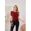 imageVICHYIE Fall Clothes Womens Crewneck Ribbed Long Sleeve Shirts Slim Fitted Tee Casual Basic Tshirt TopShortwine Red