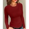 imageVICHYIE Fall Clothes Womens Crewneck Ribbed Long Sleeve Shirts Slim Fitted Tee Casual Basic Tshirt TopWine Red