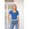 imageVICHYIE Summer Womens Scoop Neck Short Sleeve Shirts Ribbed Slim Fitted Casual Basic Top BlousesBlue