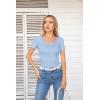 imageVICHYIE Summer Womens Scoop Neck Short Sleeve Shirts Ribbed Slim Fitted Casual Basic Top BlousesBlue Grey