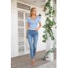 imageVICHYIE Summer Womens Scoop Neck Short Sleeve Shirts Ribbed Slim Fitted Casual Basic Top BlousesBlue Grey