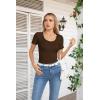 imageVICHYIE Summer Womens Scoop Neck Short Sleeve Shirts Ribbed Slim Fitted Casual Basic Top BlousesCoffee