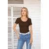 imageVICHYIE Summer Womens Scoop Neck Short Sleeve Shirts Ribbed Slim Fitted Casual Basic Top BlousesCoffee