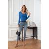 imageVICHYIE Summer Womens Scoop Neck Short Sleeve Shirts Ribbed Slim Fitted Casual Basic Top BlousesLongblue