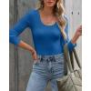 imageVICHYIE Summer Womens Scoop Neck Short Sleeve Shirts Ribbed Slim Fitted Casual Basic Top BlousesLongblue