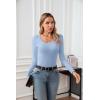 imageVICHYIE Summer Womens Scoop Neck Short Sleeve Shirts Ribbed Slim Fitted Casual Basic Top BlousesLongblue Grey