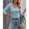 imageVICHYIE Summer Womens Scoop Neck Short Sleeve Shirts Ribbed Slim Fitted Casual Basic Top BlousesLongblue Grey