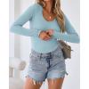 imageVICHYIE Summer Womens Scoop Neck Short Sleeve Shirts Ribbed Slim Fitted Casual Basic Top BlousesLongblue Grey