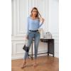 imageVICHYIE Summer Womens Scoop Neck Short Sleeve Shirts Ribbed Slim Fitted Casual Basic Top BlousesLongblue Grey