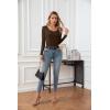 imageVICHYIE Summer Womens Scoop Neck Short Sleeve Shirts Ribbed Slim Fitted Casual Basic Top BlousesLongcoffee