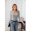 imageVICHYIE Summer Womens Scoop Neck Short Sleeve Shirts Ribbed Slim Fitted Casual Basic Top BlousesLonggrey