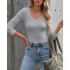 imageVICHYIE Summer Womens Scoop Neck Short Sleeve Shirts Ribbed Slim Fitted Casual Basic Top BlousesLonggrey