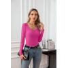 imageVICHYIE Summer Womens Scoop Neck Short Sleeve Shirts Ribbed Slim Fitted Casual Basic Top BlousesLonghot Pink